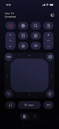 App screen: TV remote control